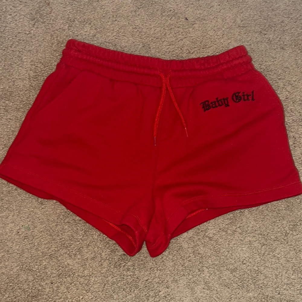 red baby girl sweat shorts